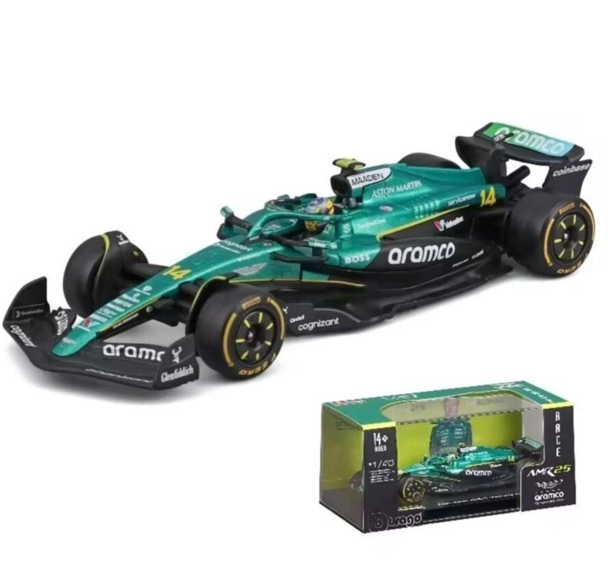 Coche de Fórmula 1 Fernando Alonso con vitrina Aston Martin AMR25 a Escala 1:43 - 1